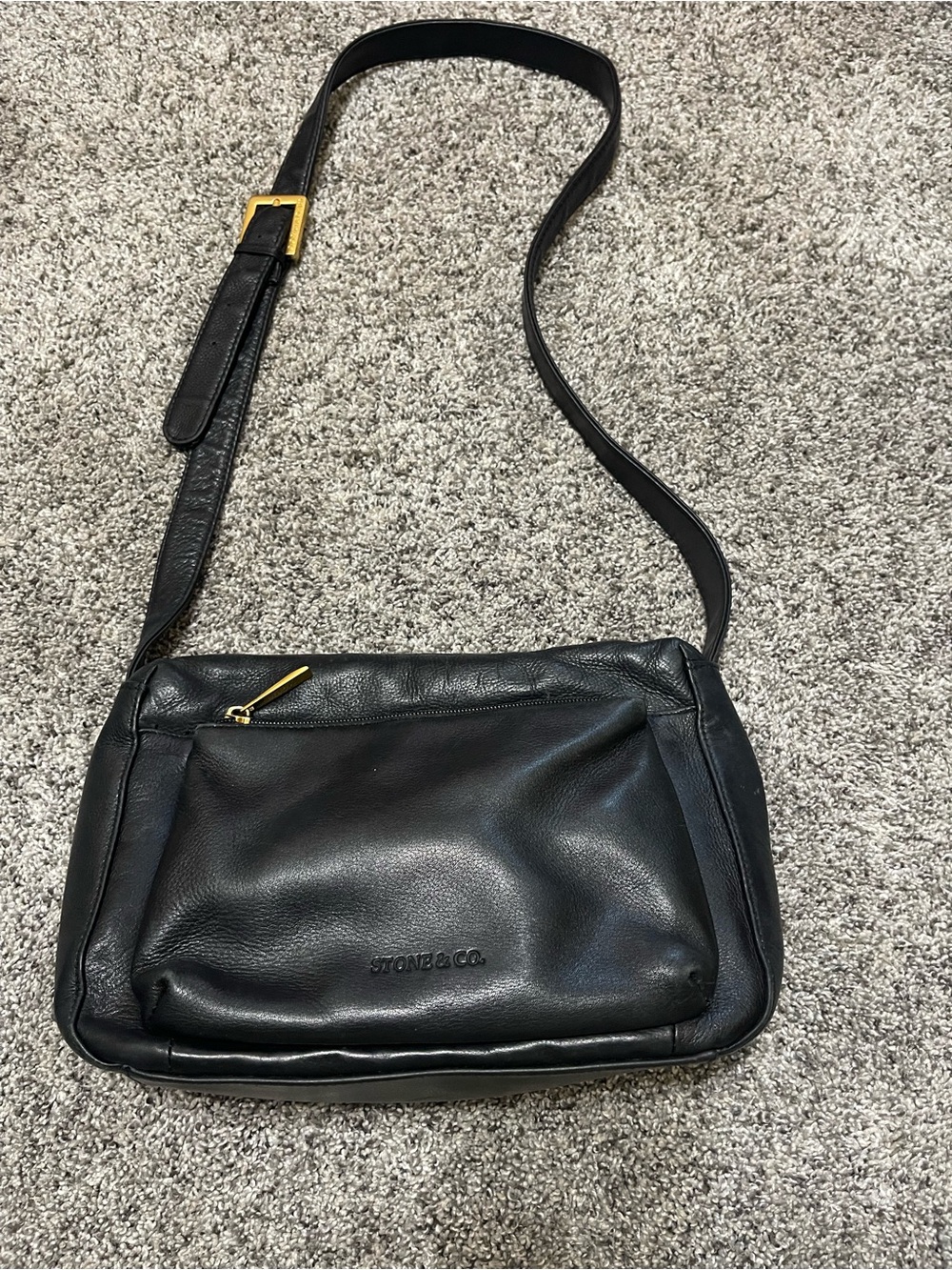Stone & Co. Black Leather Shoulder Bag with Gold Hardware